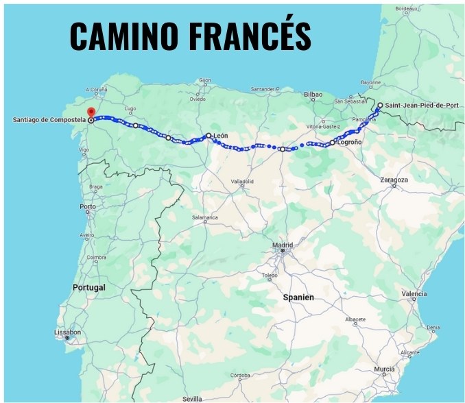 Karta över Camino Francés (El Camino)