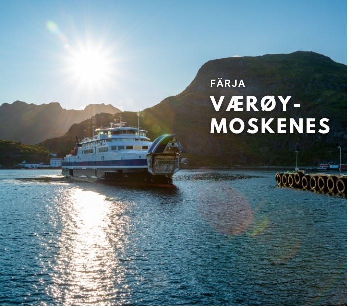 färja mellan Værøy och Moskenes, Lofoten, Norge